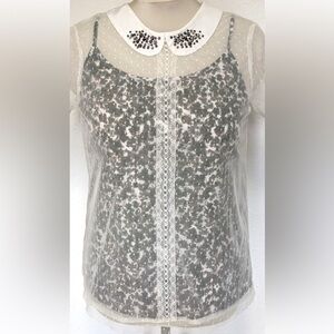 NEXT Peter Pan beaded collar sheer overlay 2 piece set XL coquette